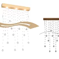 Wooden Curved Chandelier Design With Hanging Spheres And Decorative Wooden Elements