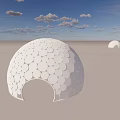 Garden Landscape Design Featuring White Domed Structures Open Sandy Area And Blue Sky 3d model