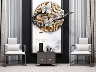 New Chinese Style Sofa Chair Single Chair Side Cabinet Combination 3d model