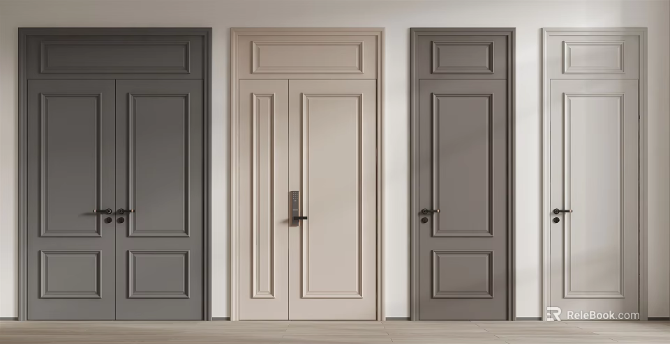 Modern Hinged Doors In Various Colors With Stylish Panel Designs For Interior 3d model