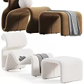 Modern Curved Lounge Chairs In White Brown Blue With Throw Blankets And Ottoman