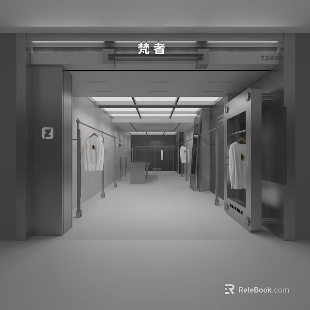 Modern Clothing Store Interior With Open Layout And Hanging Clothes 3d model 