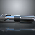 Futuristic Sci Fi Weapon With Metallic Black Silver Design Blue Accents And Reflective Surface
