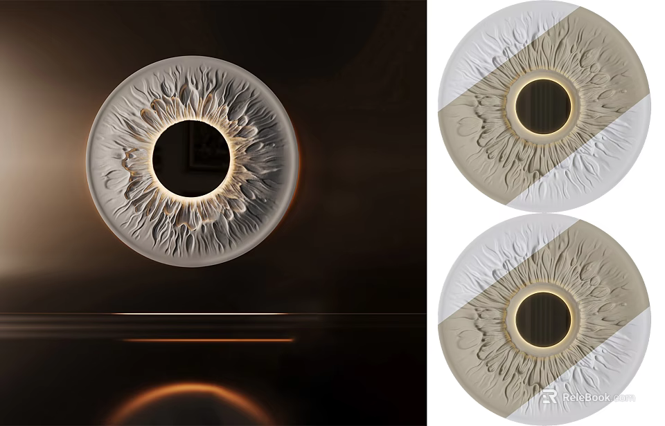 Modern Textured Circular Wall Decor Set Of Two With LED Lighting And Beige Gray Finish 3d model 