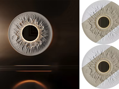 Modern Textured Circular Wall Decor Set Of Two With LED Lighting And Beige Gray Finish 3d model