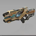 Futuristic Sci Fi Weapon with Orange Blue Detailed Mechanical Structure Barrel Grip and Glowing Core