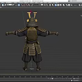 Game Movie Character in Golden Black Samurai Armor with Helmet and Armored Design