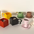Colorful Various Shaped Ceramic Metallic Cups With Matching Saucers Modern Decor
