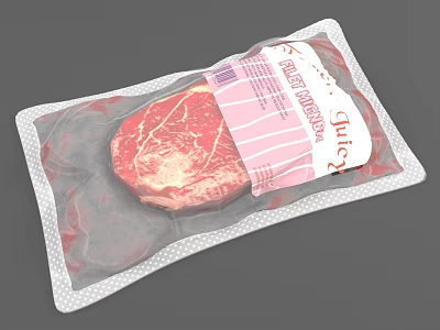 Premium Vacuum Packed Beef Steak with Fresh Meat and Quick Cooking Label 3d model