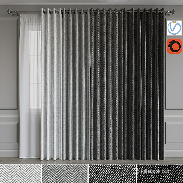 Elegant Different Color Curtains in White Gray Dark Gray for Modern Interior Window 3d model 