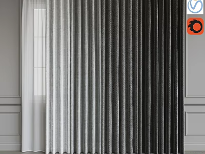 Elegant Different Color Curtains in White Gray Dark Gray for Modern Interior Window 3d model