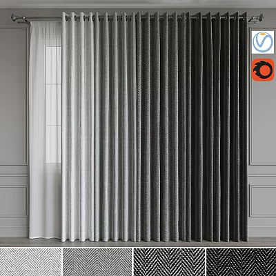 Elegant Different Color Curtains in White Gray Dark Gray for Modern Interior Window 3d model