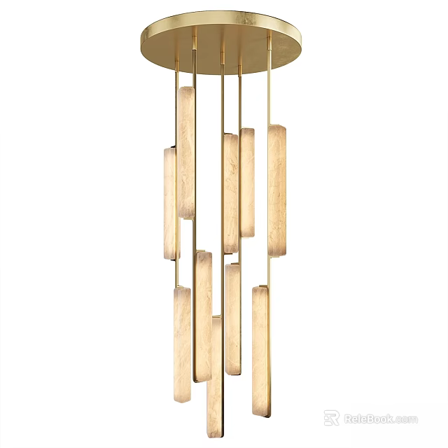 Modern Minimalist Chandelier with Multiple Vertical Golden Bars and Soft Lighting Effect 3d model