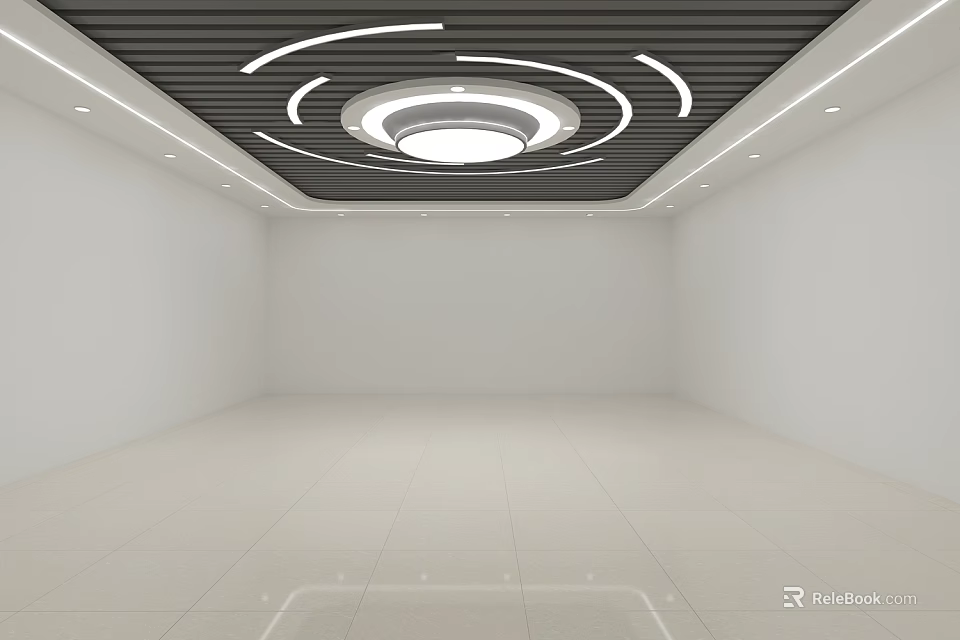 Shower Sauna Modern Interior With Circular Ceiling Lighting White Walls And Light Flooring 3d model 