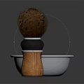 Metal Bowl With Wooden Handle Brush On Black Reflective Surface