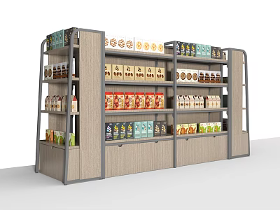 Modern Retail Display Shelves With Multilayer Design And Various Store Products 3d model