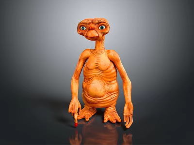 Hand Carved Orange Mythical Creature Sculpture With Large Eyes Prominent Belly And Slender Limbs 3d model
