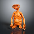 Hand Carved Orange Mythical Creature Sculpture With Large Eyes Prominent Belly And Slender Limbs