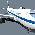 United States Airliner Exterior Featuring White Body Blue Stripe And Four Engines Design