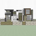 Modern Detached Villa With Large Windows Stone Walls And Green Plants