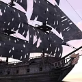 Classic Sailing Ship With Billowing Sails Sailing Under Cloudy Sky On Calm Sea