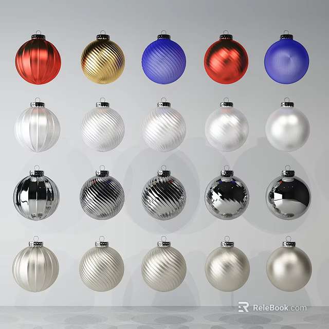 Decorative Colorful Lanterns With Red Gold Blue Silver And Striped Smooth Textures 3d model 