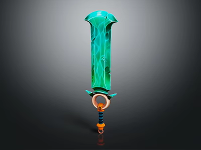 Green Glowing Sword with Orange Ring Shaped Hilt and Vibrant Design 3d model