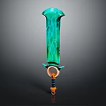 Green Glowing Sword with Orange Ring Shaped Hilt and Vibrant Design