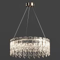 Elegant Crystal Chandelier Round Design With Hanging Crystal Strands And Modern Luxury Style
