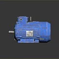 Blue Industrial Electric Motor With Metal Casing Base And Cooling Fins