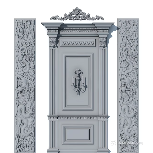 Elegant Classical Wall Paneling With Intricate Carvings And Decorative Column Design 3d model 