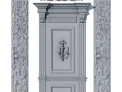 Elegant Classical Wall Paneling With Intricate Carvings And Decorative Column Design 3d model