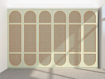 Light Green Modern Wardrobe Featuring Arched Doors And Grid Design Details 3d model