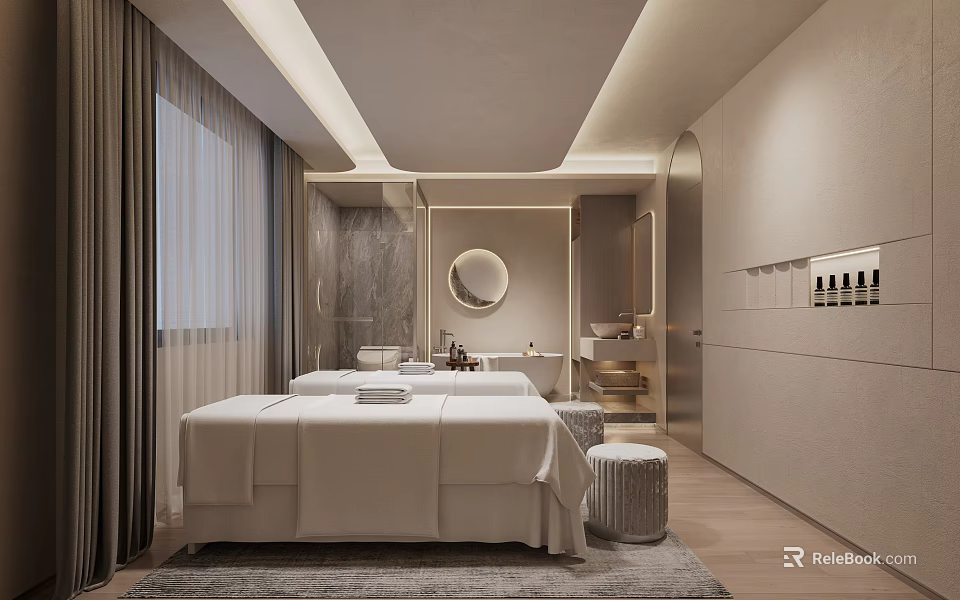 Modern SPA Room Interior With Massage Beds And Soft Lighting 3d model