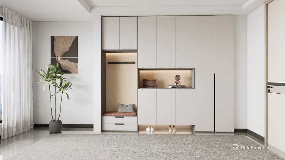 Modern Shoe Cabinet Interior Design With Functional Storage Open Shelf And Decorative Elements 3d model