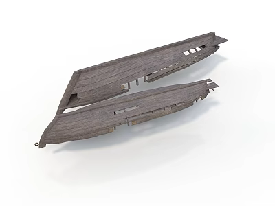 Two Old Weathered Wooden Ship Hull Sections With Holes And Grooves 3d model