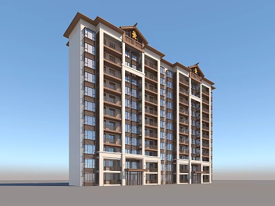Traditional Style Multi Story Residential Building With Modern Windows And Front Entrance 3d model