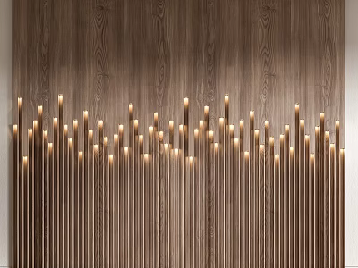 Modern Warm Brown Wooden Wall Paneling With Natural Texture And Vertical Decorative Strips 3d model