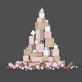 Window Display Featuring Pastel Gift Boxes Stacked as Christmas Tree with Sphere Ornaments 3d model