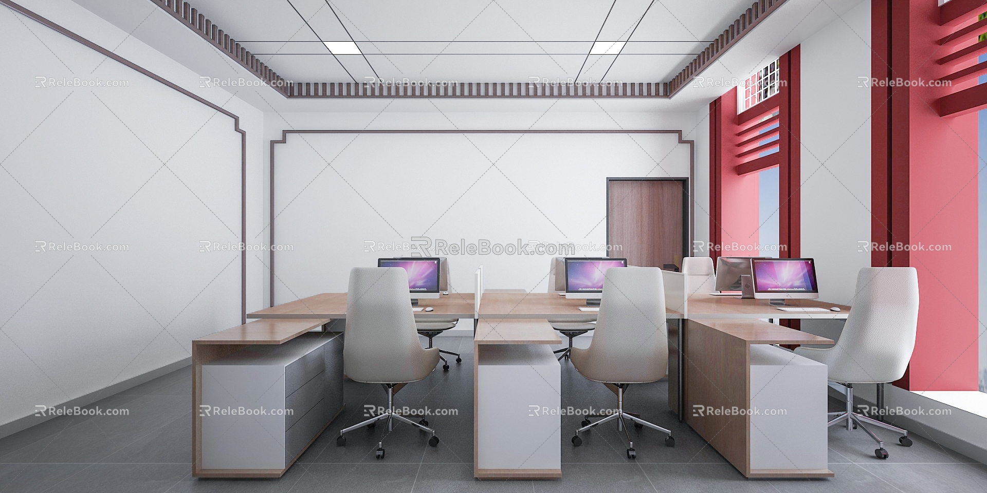 New Chinese-style Office Desk and Chair Computer Desk Office New Chinese-style Ceiling 3d model