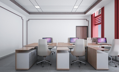 New Chinese-style Office Desk and Chair Computer Desk Office New Chinese-style Ceiling 3d model