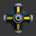 Sci Fi Mechanical Geometric Device With Blue Yellow Orange Components And Silver Base 3d model