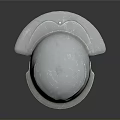Silver Metal Helmet Sculpture With Smooth Surface And Symmetric Design