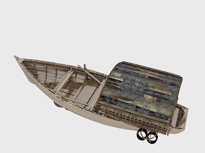 Traditional Wooden Boat Featuring Covered Roof And Intricate Wooden Structure Details 3d model