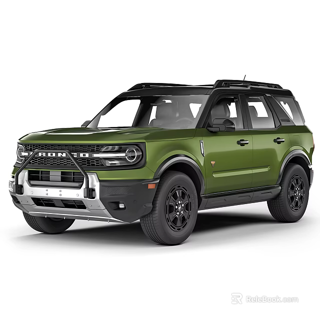 Green SUV With Black Roof Rack And Off Road Front Grille Design 3d model 