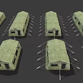 Multiple Green Military Tents In Canvas Material With Ropes And Frames