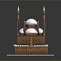 Traditional Islamic Tower Architecture with White Domes and Tall Red Brick Minarets