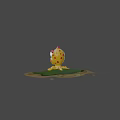 Yellow Spotted Monster With Single Green Eye Red Spiked Top Octopus Tentacles On Green Grass