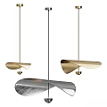 Three Golden Modern Pendant Lights with Streamlined Metallic Design and Shiny Surface 3d model