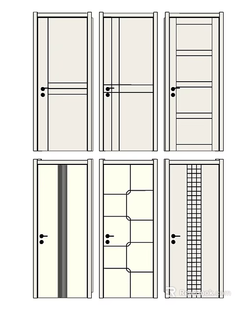 Modern Flush Doors With Diverse Panel Patterns And Sleek Design Elements 3d model 